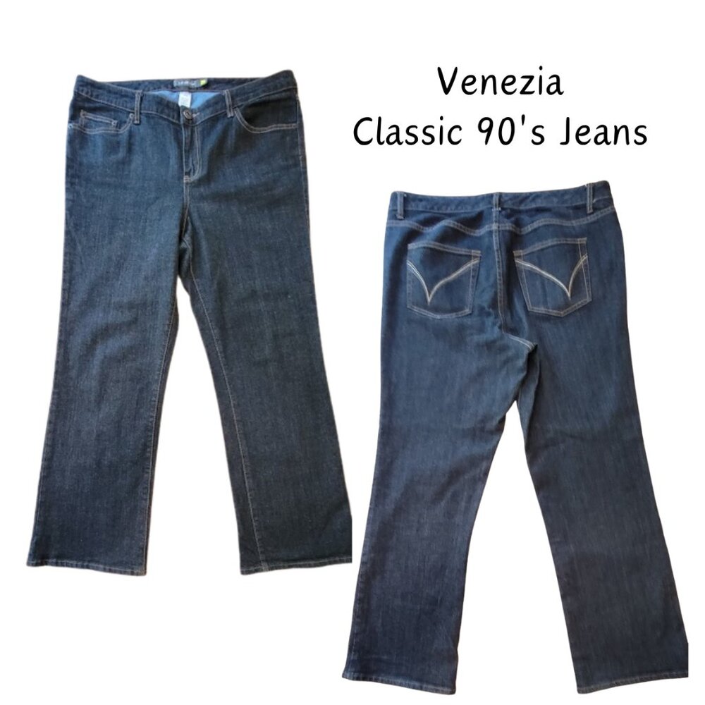 EUC VENEZIA Women's Vintage 90's Dark Wash Stretch Bootcut Petite Jeans Size 18P